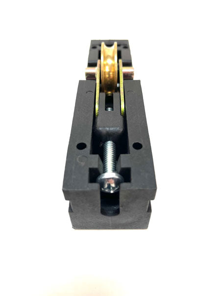 Adjustable sliding glass door carriage with roller