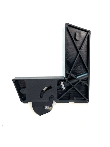 Fly screen corner stake with roller